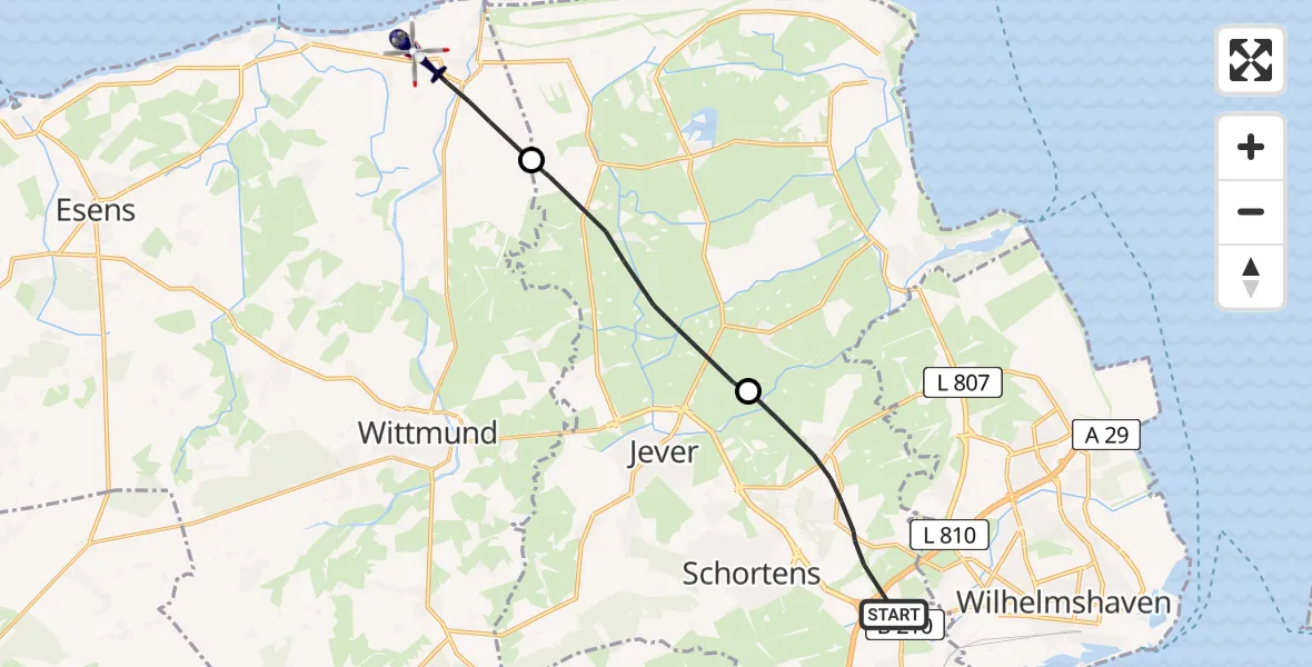 Flugroute Polizeihubschrauber Schortens - Wittmund, 28 April 2026, 07:54