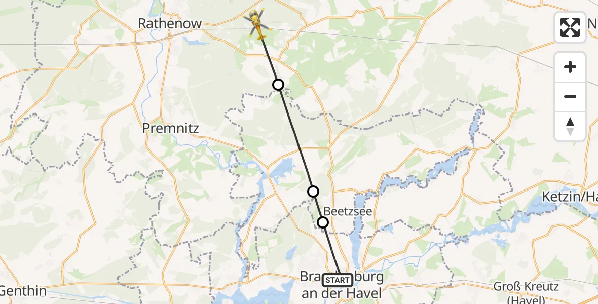 Flugroute Rettungshubschrauber Brandenburg an der Havel - Stechow-Ferchesar, 28 April 2026, 07:56