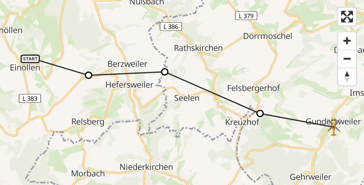 Flugroute Rettungshubschrauber Einöllen - Gundersweiler, 28 April 2026, 07:57