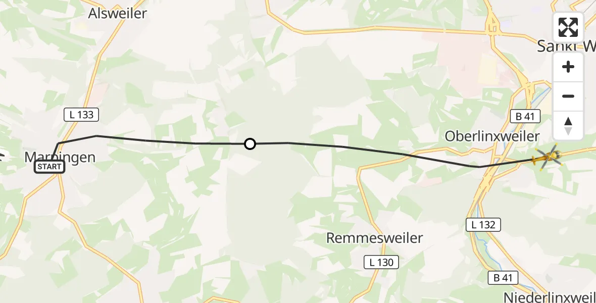 Flugroute Rettungshubschrauber Marpingen - St. Wendel, 28 April 2026, 07:57