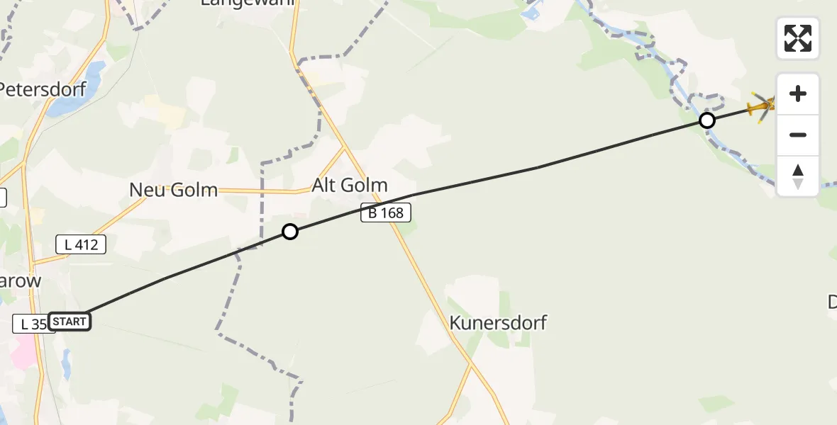 Flugroute Rettungshubschrauber Bad Saarow - Briesen (Mark), 28 April 2026, 08:00