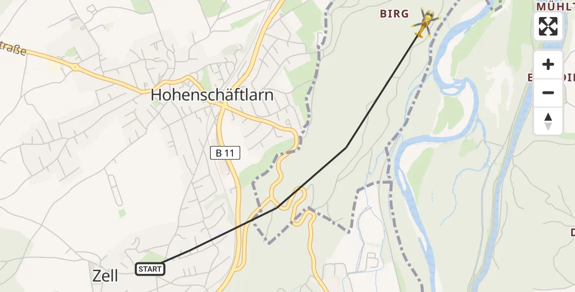 Flugroute Rettungshubschrauber Schäftlarn - Baierbrunn, 28 April 2026, 08:02