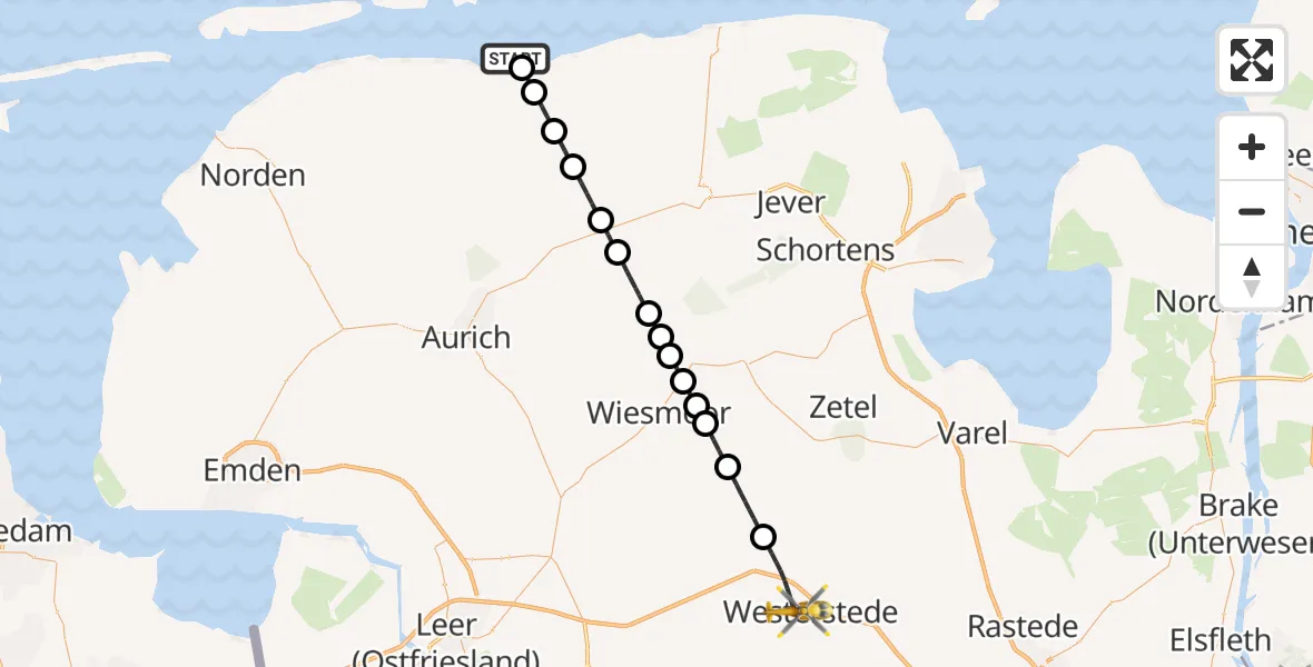 Flugroute Rettungshubschrauber Dornum - Westerstede, 28 April 2026, 08:11