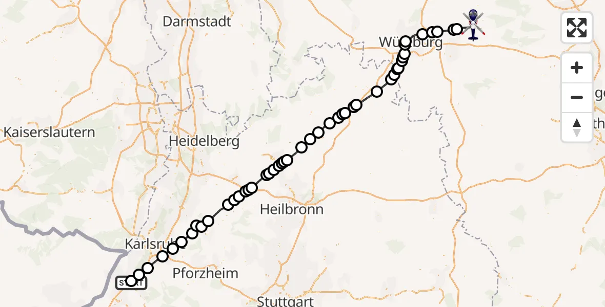 Flugroute Polizeihubschrauber Rastatt - Volkach, 28 April 2026, 08:12