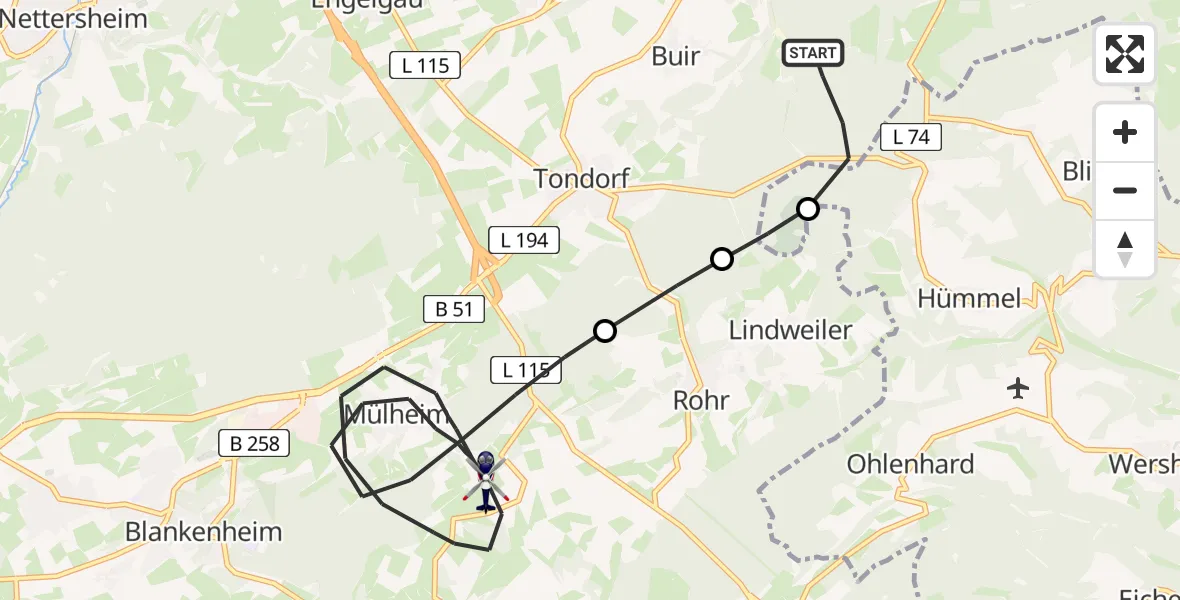 Flugroute Polizeihubschrauber Nettersheim - Blankenheim, 28 April 2026, 08:15