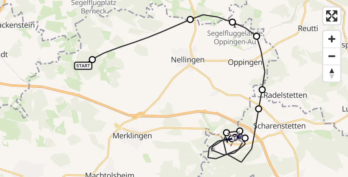 Flugroute Polizeihubschrauber Merklingen - Nellingen, 28 April 2026, 08:17