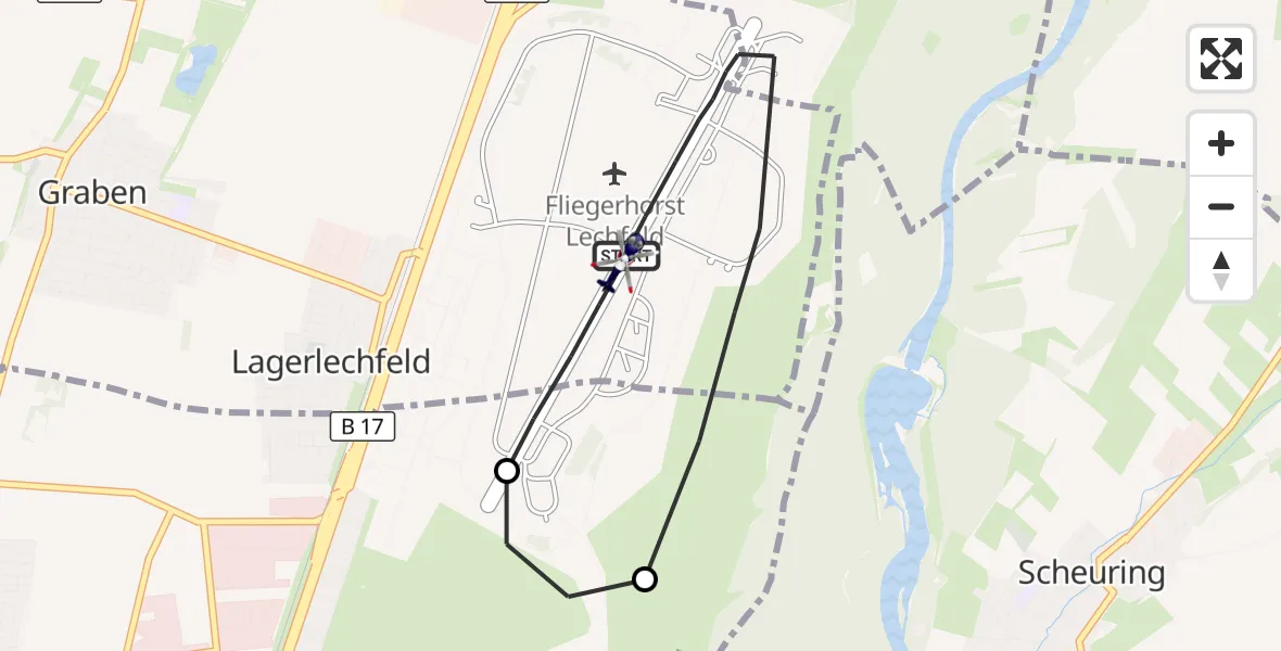 Flugroute Polizeihubschrauber Lechfeld Militärflugplatz - Lechfeld Militärflugplatz, 28 April 2026, 08:19