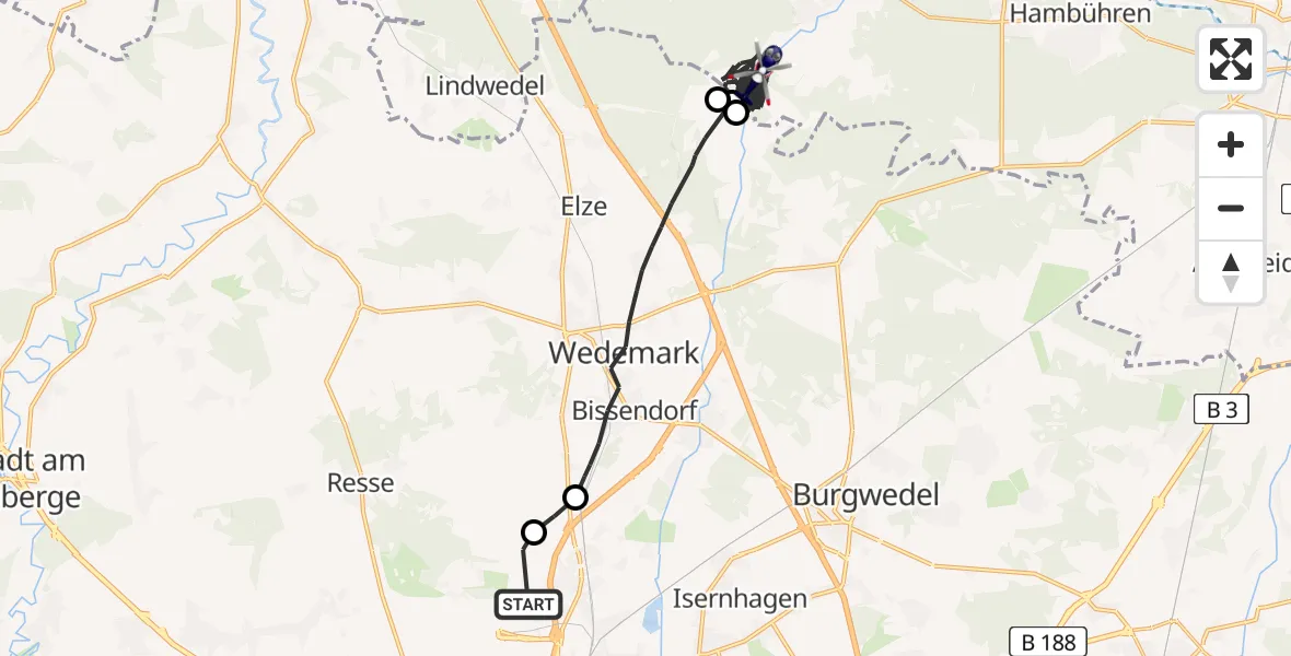 Flugroute Polizeihubschrauber Flughafen Hannover - Wietze, 28 April 2026, 08:19