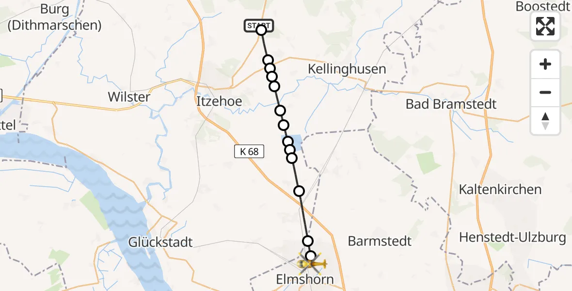 Flugroute Rettungshubschrauber Itzehoe Hungriger Wolf Flugplatz - Elmshorn, 28 April 2026, 08:25