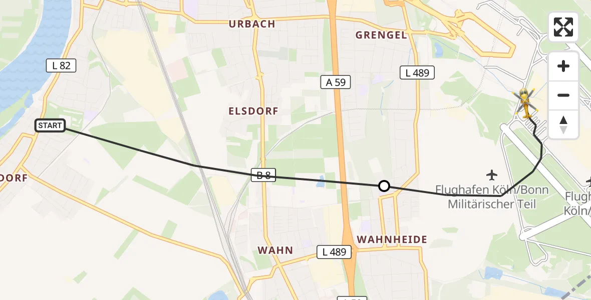 Flugroute Rettungshubschrauber Köln - Köln Bonn Flughafen, 28 April 2026, 08:30