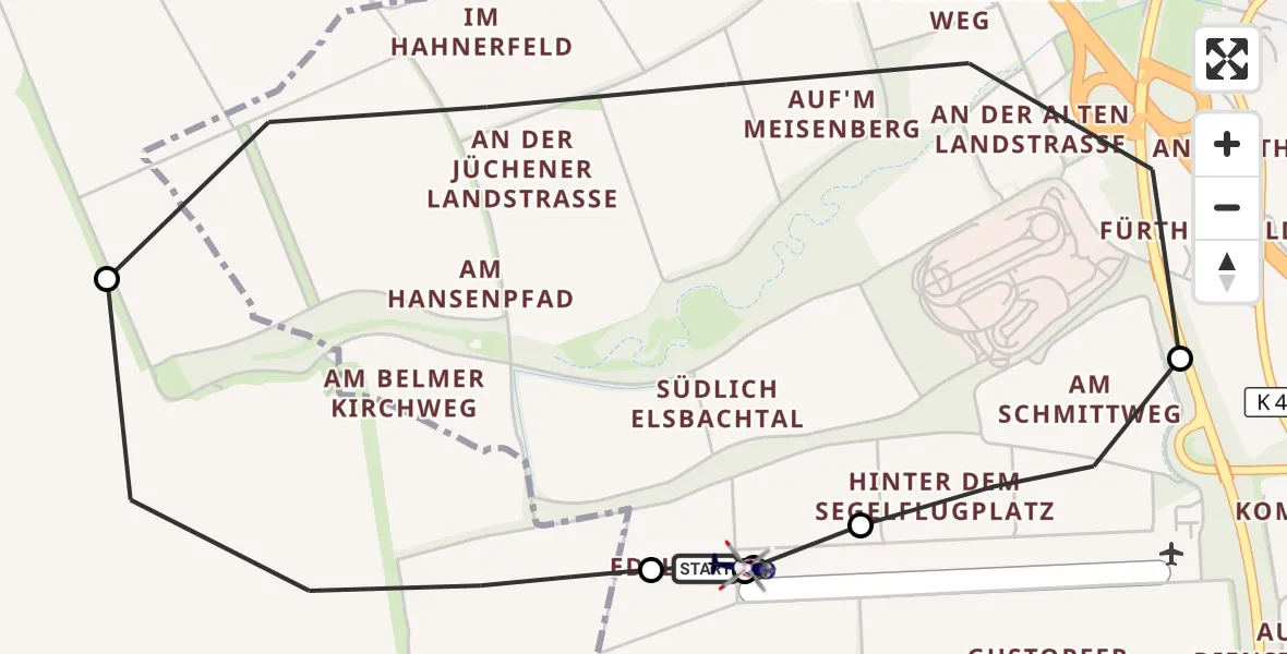Flugroute Polizeihubschrauber Grevenbroich - Grevenbroich, 28 April 2026, 08:31