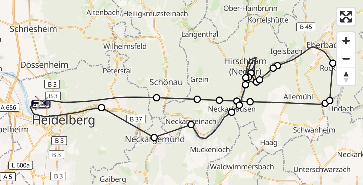 Flugroute Polizeihubschrauber Heidelberg - Heidelberg, 28 April 2026, 08:36