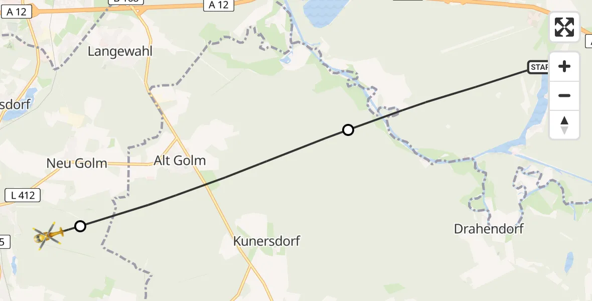 Flugroute Rettungshubschrauber Briesen (Mark) - Bad Saarow, 28 April 2026, 08:38