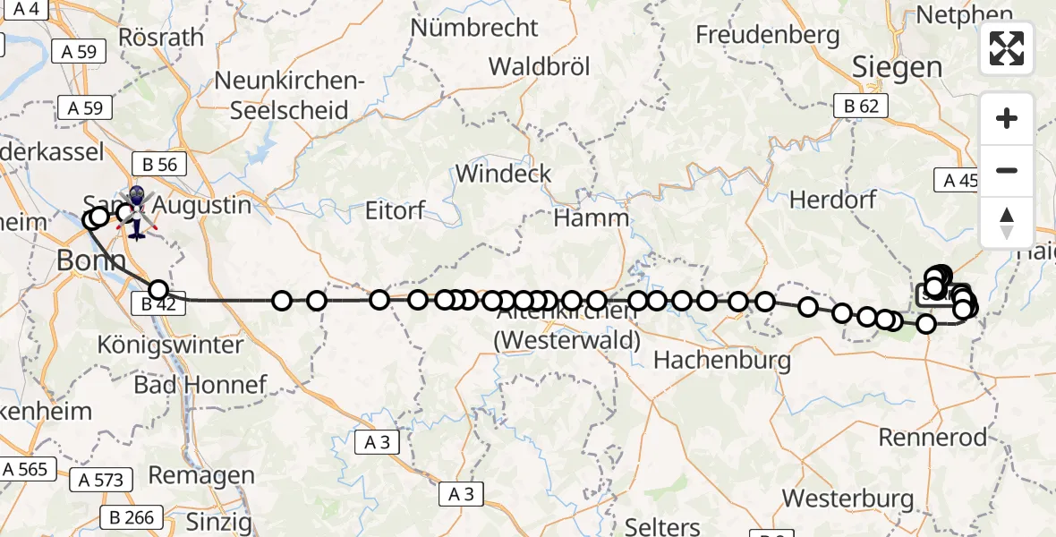 Flugroute Polizeihubschrauber Siegerland Flughafen - Sankt Augustin, 28 April 2026, 08:42