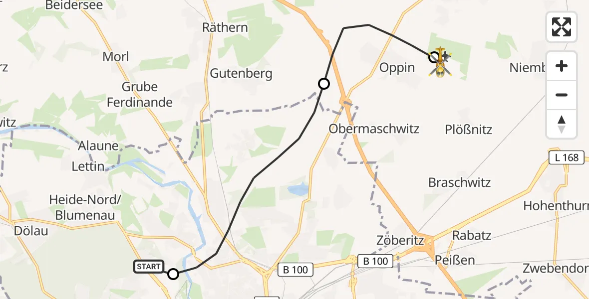 Flugroute Ambulanzhubschrauber Halle (Saale) University Hospital - Halle-Oppin Flugplatz, 28 April 2026, 08:49