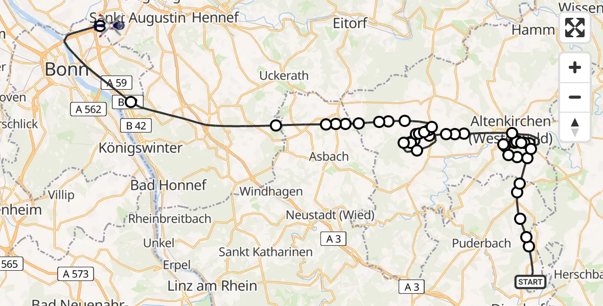 Flugroute Polizeihubschrauber Dierdorf - Sankt Augustin, 28 April 2026, 08:52