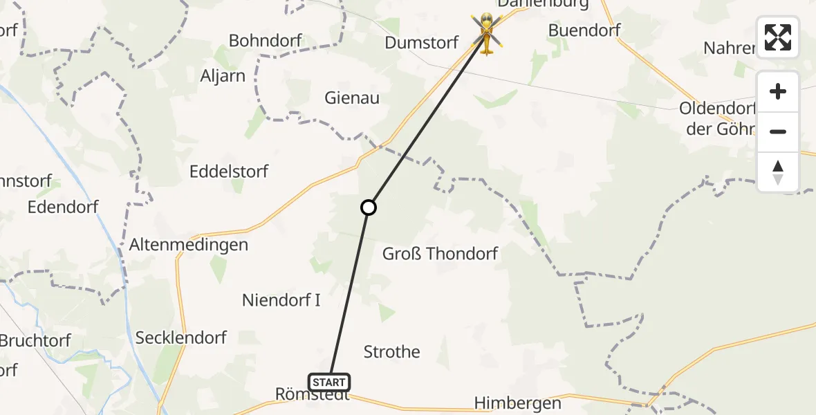Flugroute Rettungshubschrauber Römstedt - Dahlenburg, 28 April 2026, 08:53