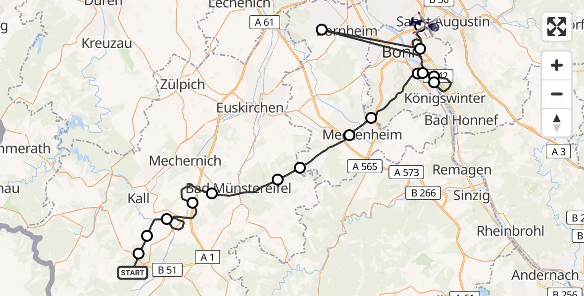 Flugroute Polizeihubschrauber Hellenthal - Sankt Augustin, 28 April 2026, 08:57