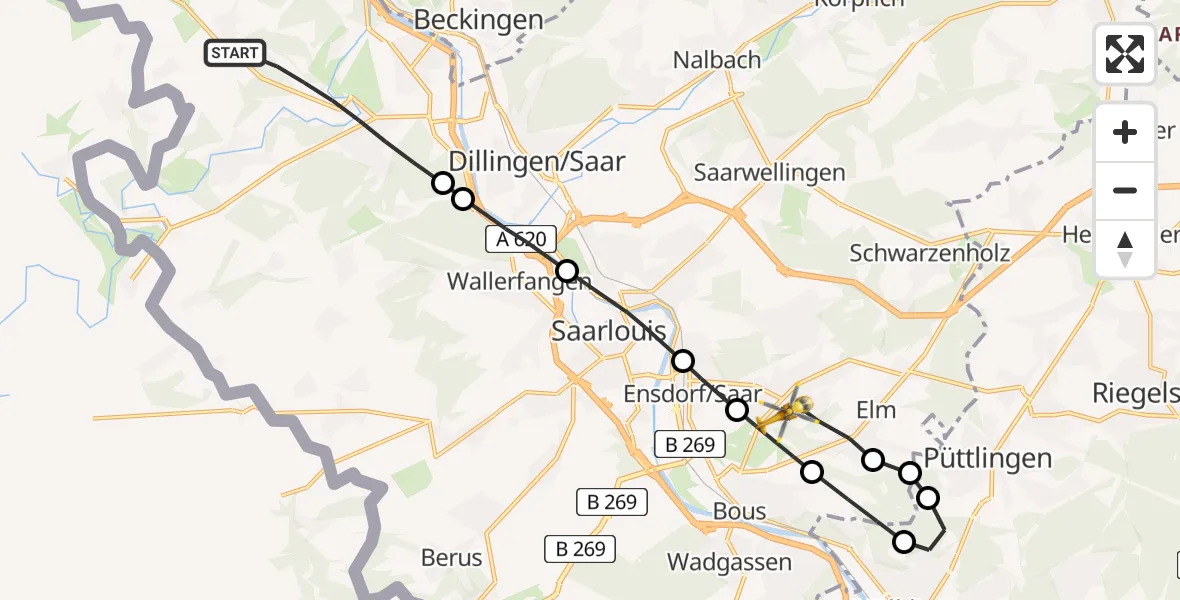 Flugroute Rettungshubschrauber Rehlingen-Siersburg - Schwalbach, 28 April 2026, 08:59