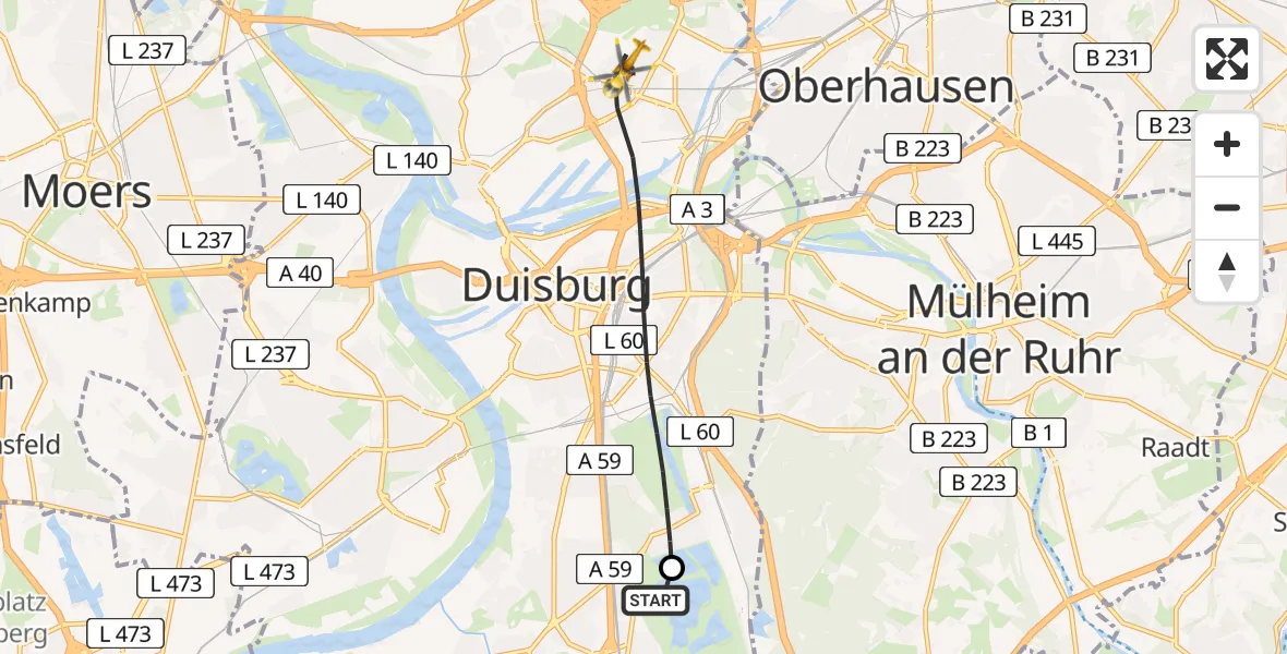 Flugroute Rettungshubschrauber Duisburg Air Rescue Hubschrauberlandeplatz (Christoph 9) - Duisburg, 28 April 2026, 09:03