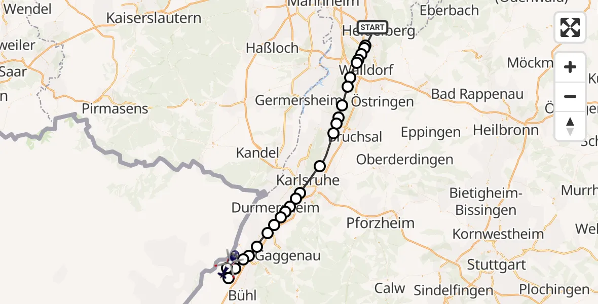 Flugroute Polizeihubschrauber Heidelberg - Karlsruhe Baden-Baden Flughafen, 28 April 2026, 09:09