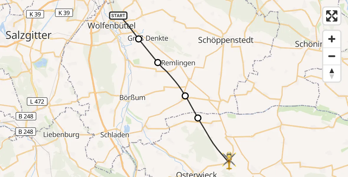 Flugroute Rettungshubschrauber Wolfenbüttel - Osterwieck, 28 April 2026, 09:11