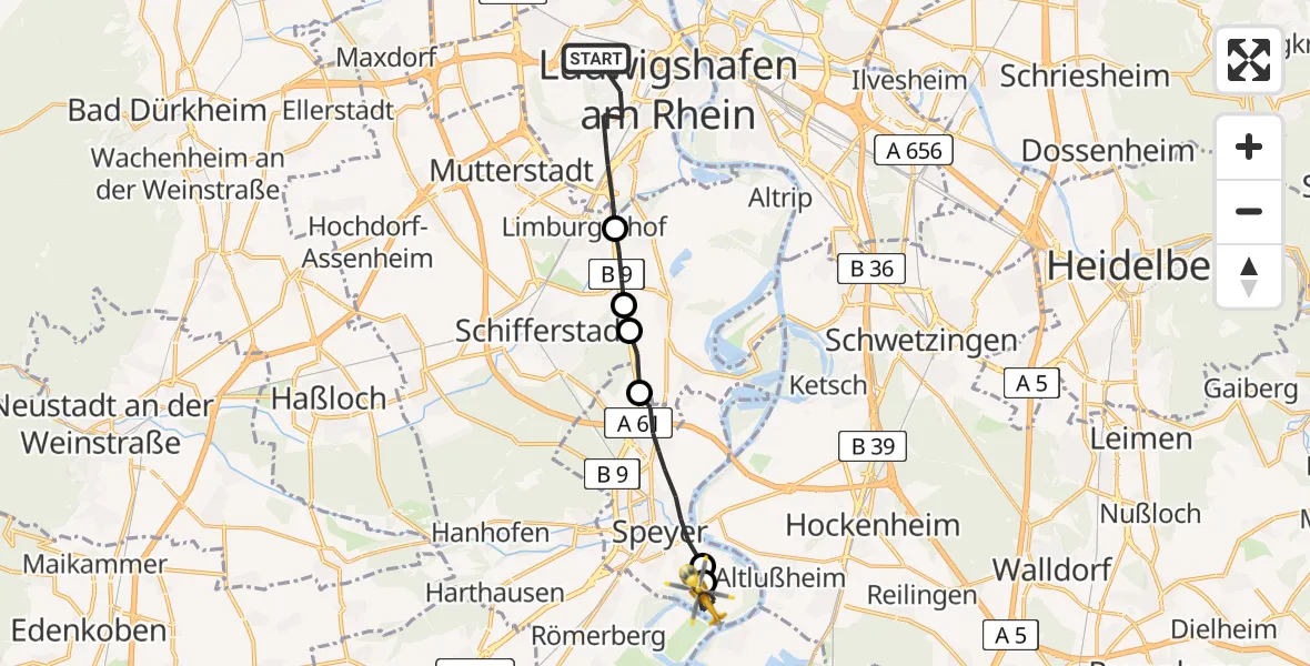 Flugroute Rettungshubschrauber Ludwigshafen am Rhein - Speyer, 28 April 2026, 09:11
