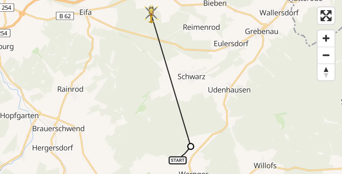 Flugroute Ambulanzhubschrauber Lauterbach Flugplatz - Alsfeld, 28 April 2026, 09:13