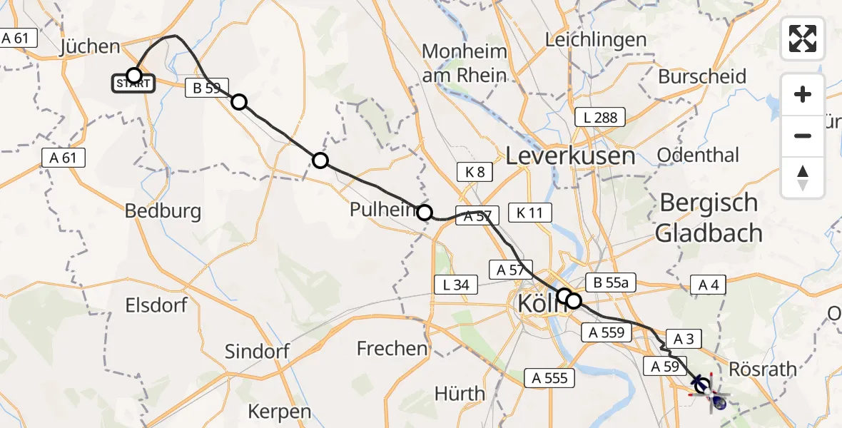 Flugroute Polizeihubschrauber Gustorfer Höhe Flugplatz - Köln Bonn Flughafen, 28 April 2026, 09:14