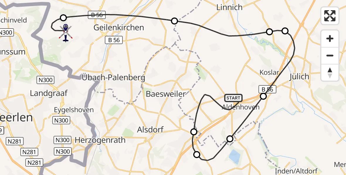 Flugroute Polizeihubschrauber Aldenhoven - Militärflugplatz Geilenkirchen, 28 April 2026, 09:16