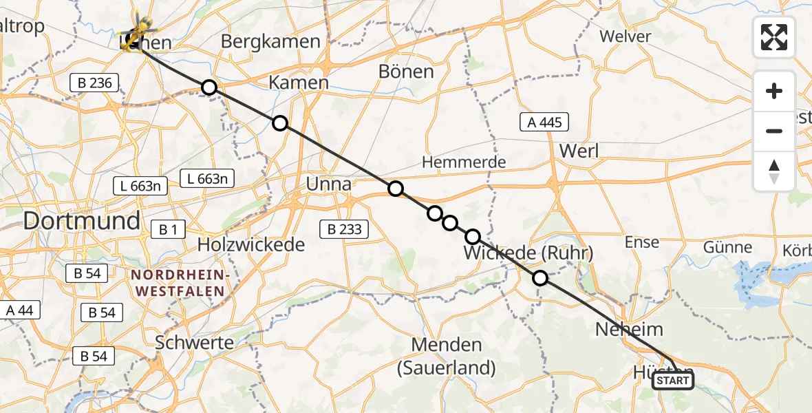 Flugroute Rettungshubschrauber Arnsberg - Sankt Marien Hospital, 28 April 2026, 09:18