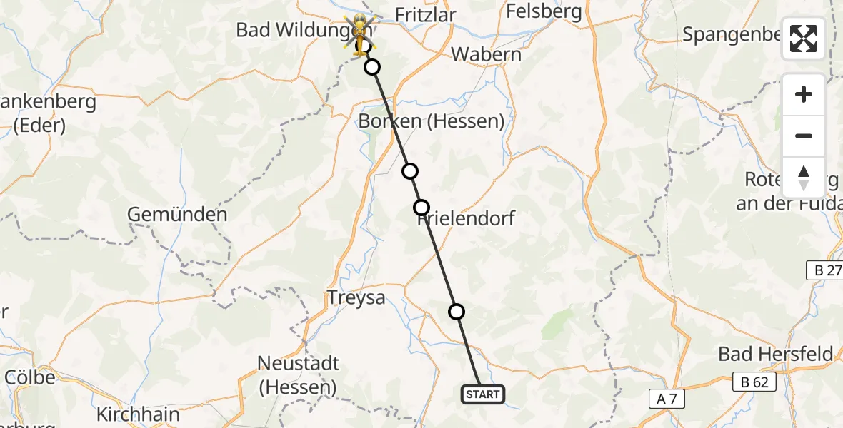 Flugroute Ambulanzhubschrauber Neukirchen - Bad Wildungen, 28 April 2026, 09:18