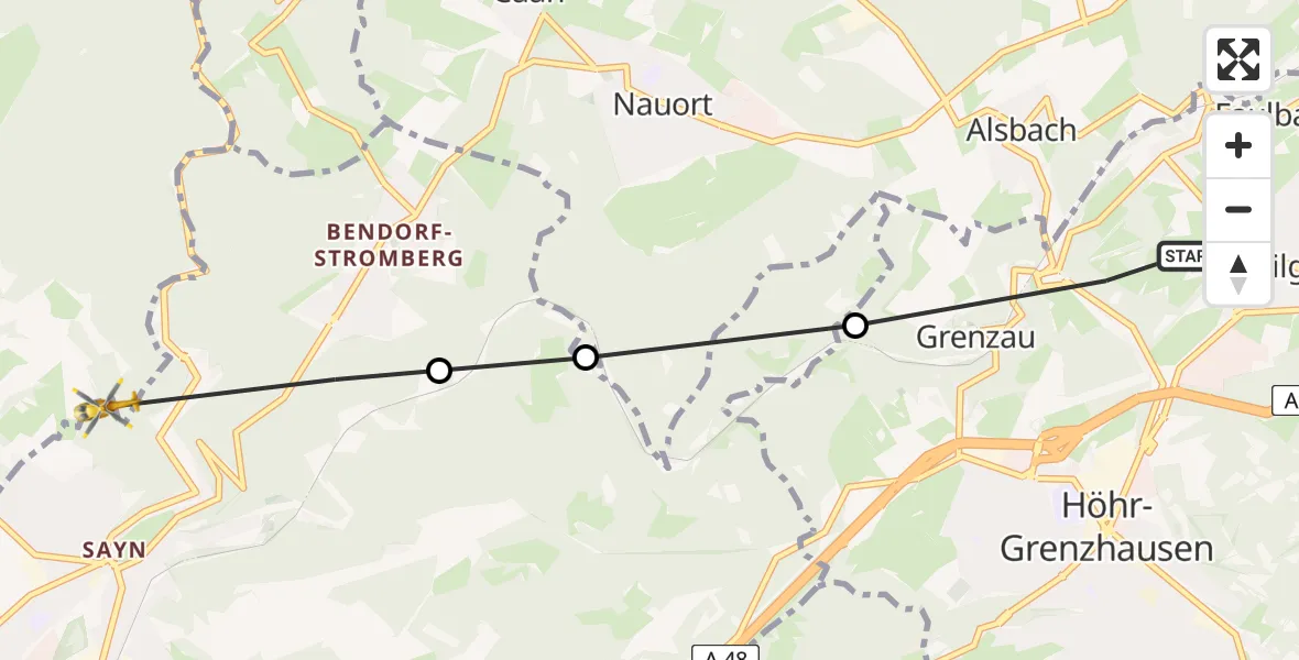 Flugroute Ambulanzhubschrauber Kammerforst - Bendorf, 28 April 2026, 09:21