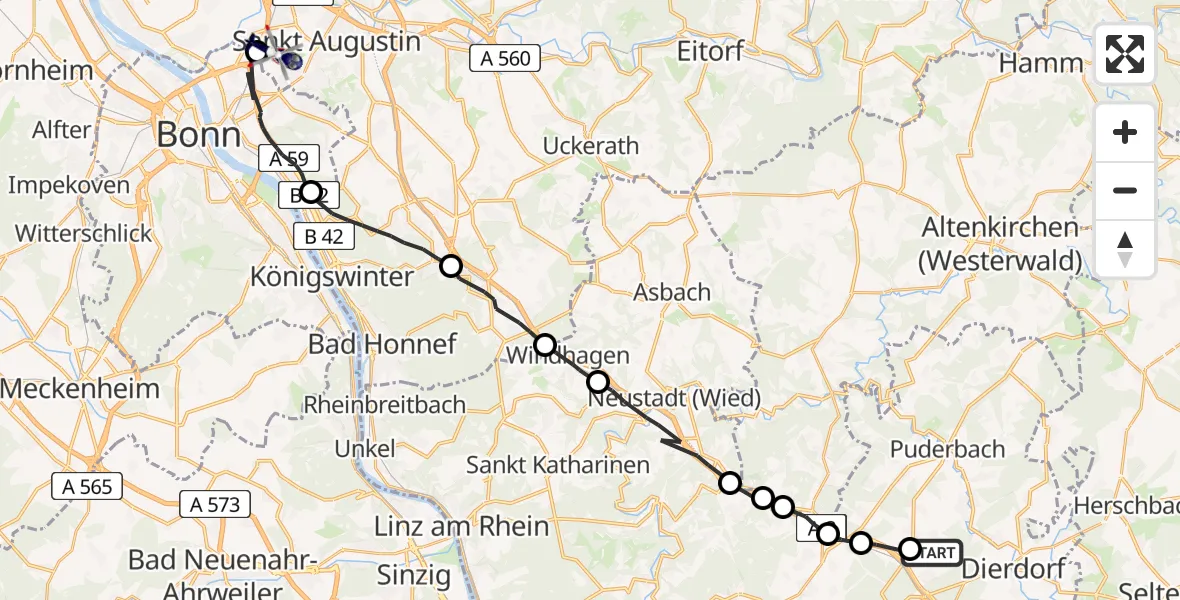 Flugroute Polizeihubschrauber Dernbach - Sankt Augustin, 28 April 2026, 09:22
