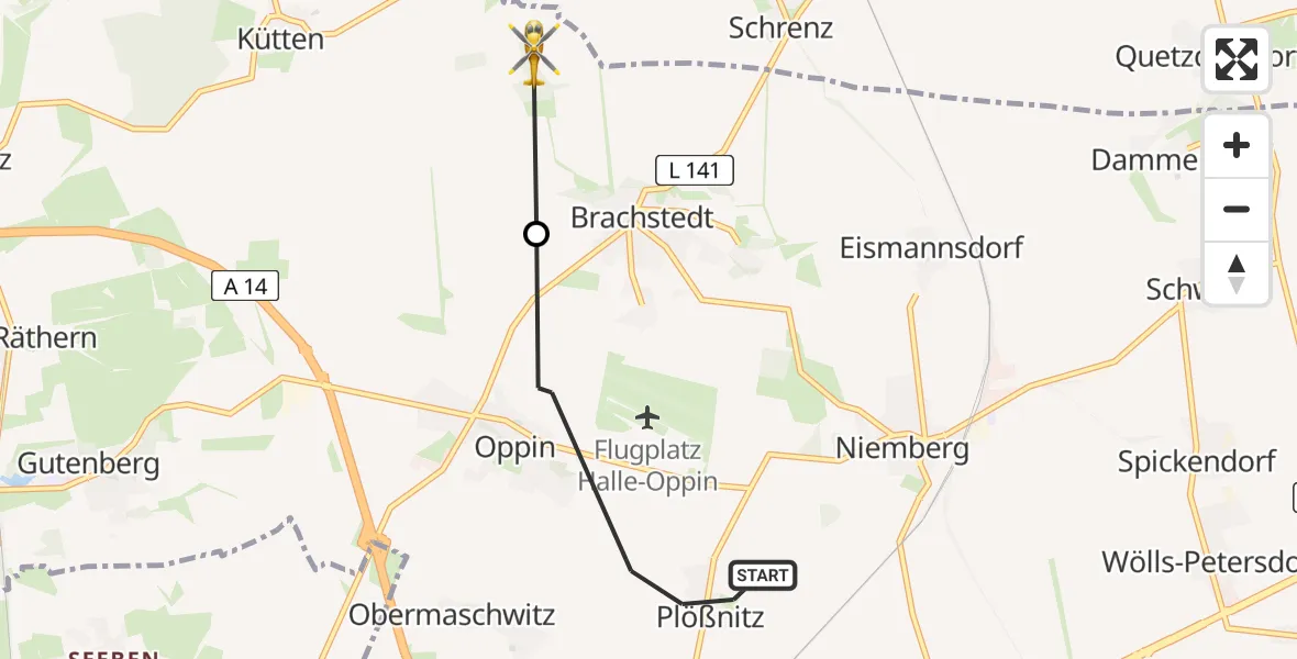Flugroute Rettungshubschrauber Landsberg - Petersberg, 28 April 2026, 09:22