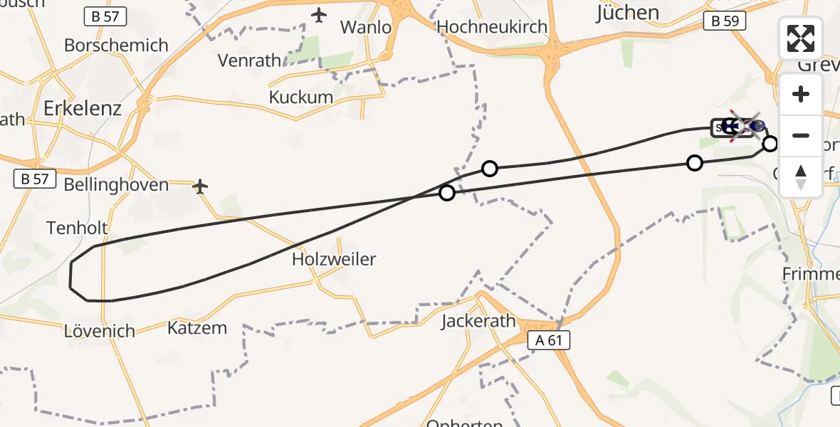 Flugroute Polizeihubschrauber Grevenbroich - Gustorfer Höhe Flugplatz, 28 April 2026, 09:23
