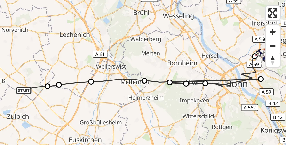 Flugroute Polizeihubschrauber Vettweiß - Sankt Augustin, 28 April 2026, 09:24