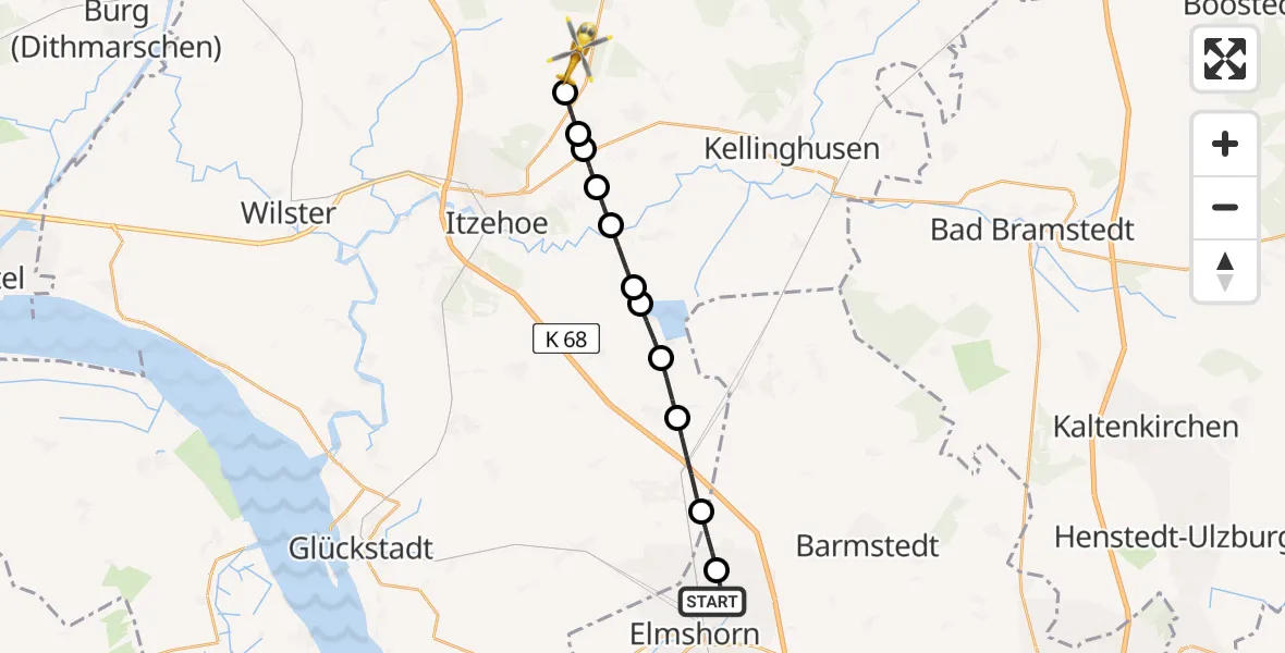Flugroute Rettungshubschrauber Elmshorn - Hohenlockstedt, 28 April 2026, 09:25