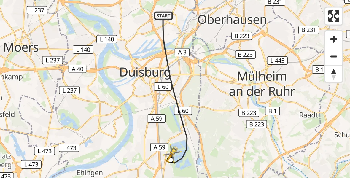 Flugroute Rettungshubschrauber Duisburg - Duisburg Air Rescue Hubschrauberlandeplatz (Christoph 9), 28 April 2026, 09:25
