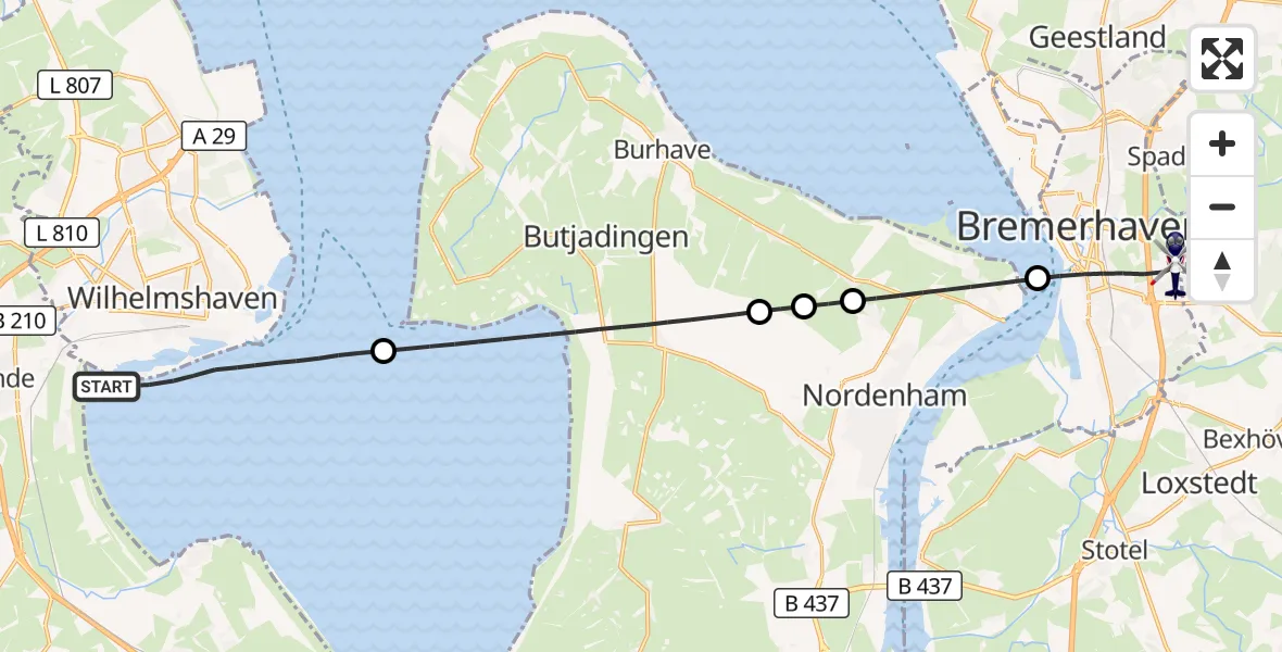 Flugroute Polizeihubschrauber Wilhelmshaven - Bremerhaven, 28 April 2026, 09:25