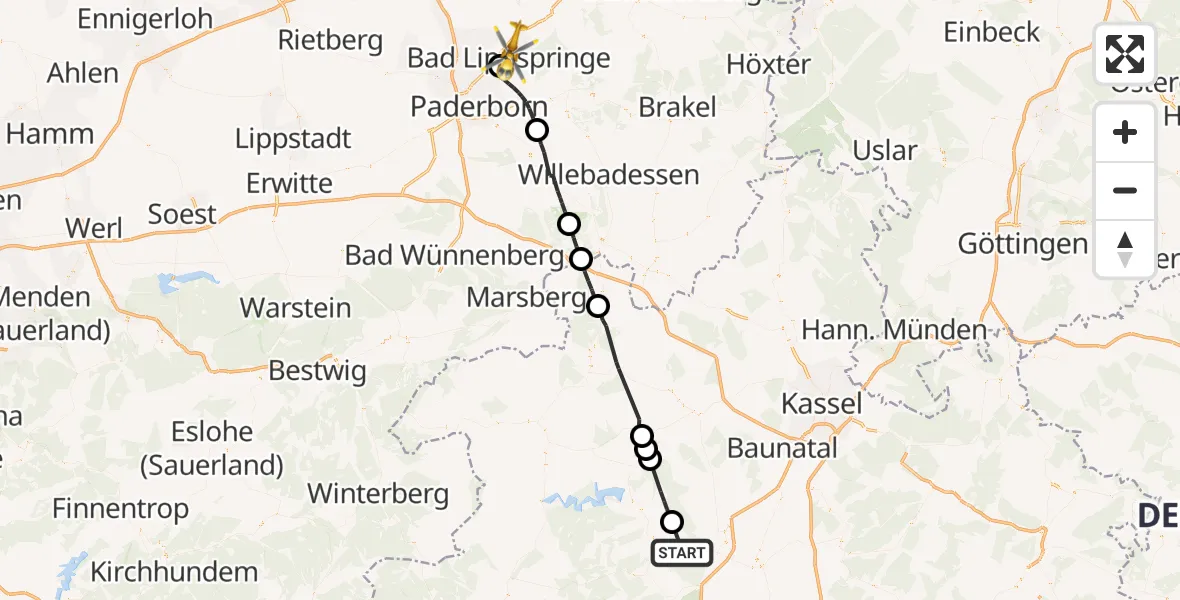 Flugroute Ambulanzhubschrauber Bad Wildungen - Bad Lippspringe, 28 April 2026, 09:27