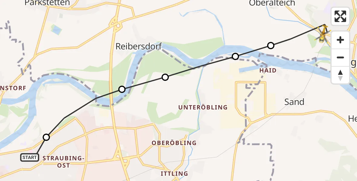 Flugroute Rettungshubschrauber Sankt Elisabeth Hospital Straubing - Bogen, 28 April 2026, 09:27