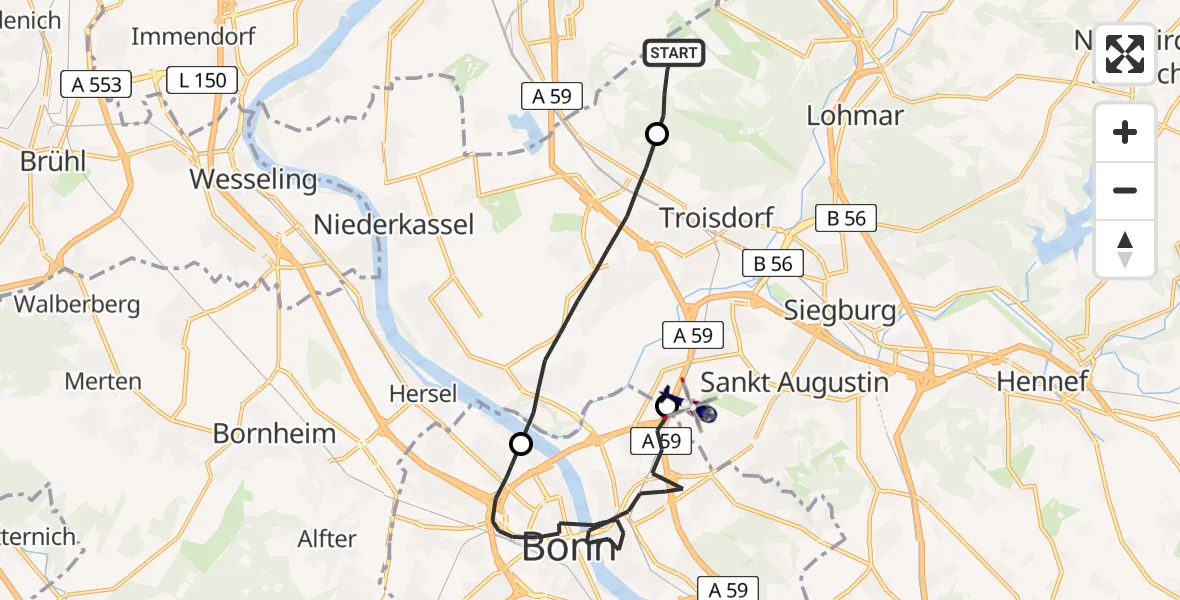 Flugroute Polizeihubschrauber Köln Bonn Flughafen - Sankt Augustin, 28 April 2026, 09:34