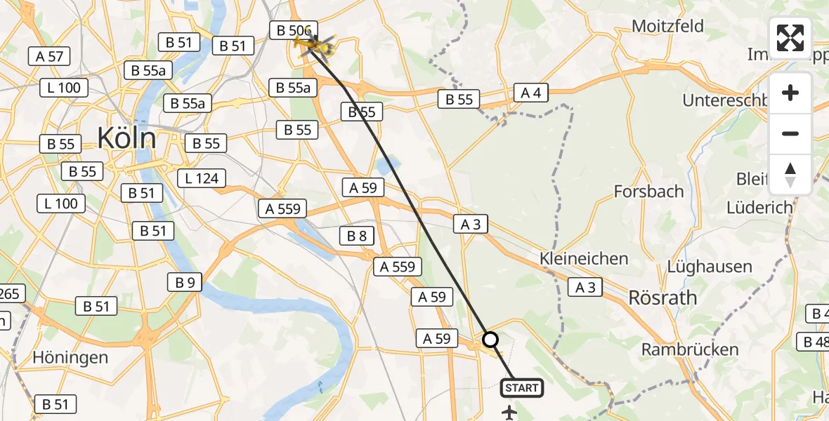 Flugroute Rettungshubschrauber Köln Bonn Flughafen - Köln, 28 April 2026, 09:43