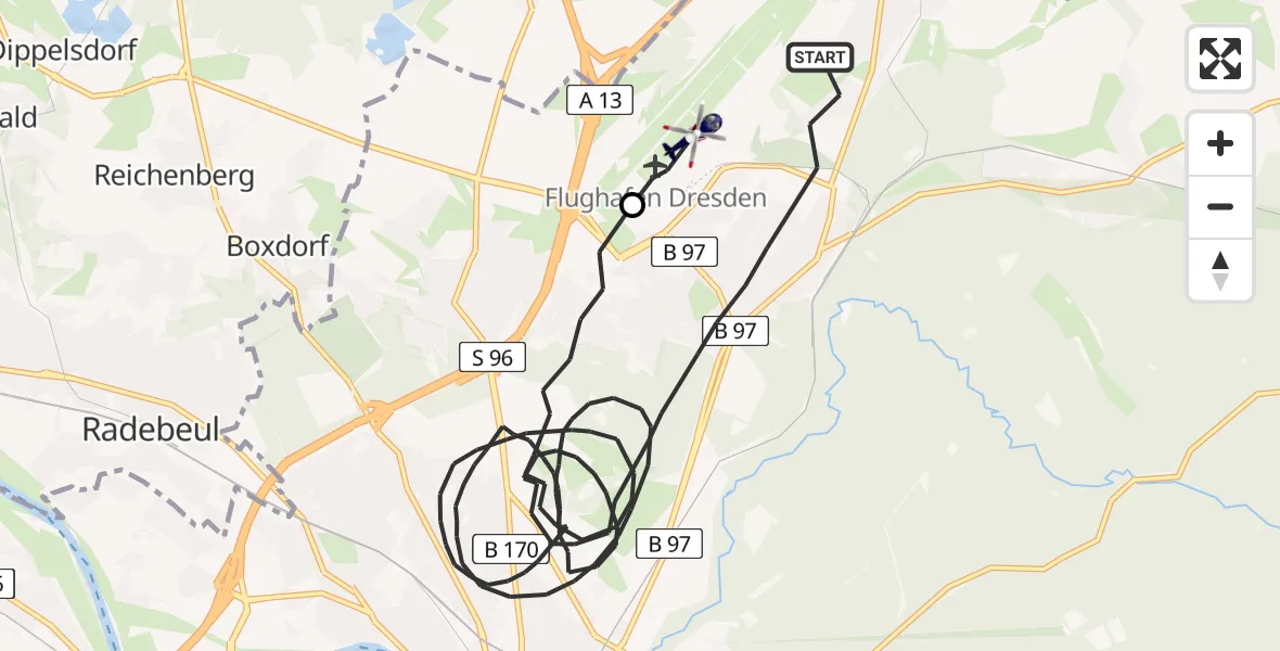 Flugroute Polizeihubschrauber Dresden - Dresden Flughafen, 28 April 2026, 09:46