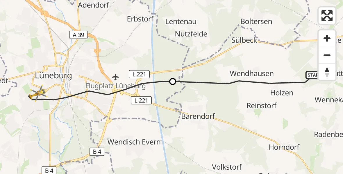 Flugroute Rettungshubschrauber Reinstorf - Lüneburg, 28 April 2026, 09:46