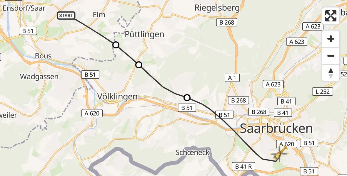 Flugroute Rettungshubschrauber Schwalbach - Saarbrücken, 28 April 2026, 09:47