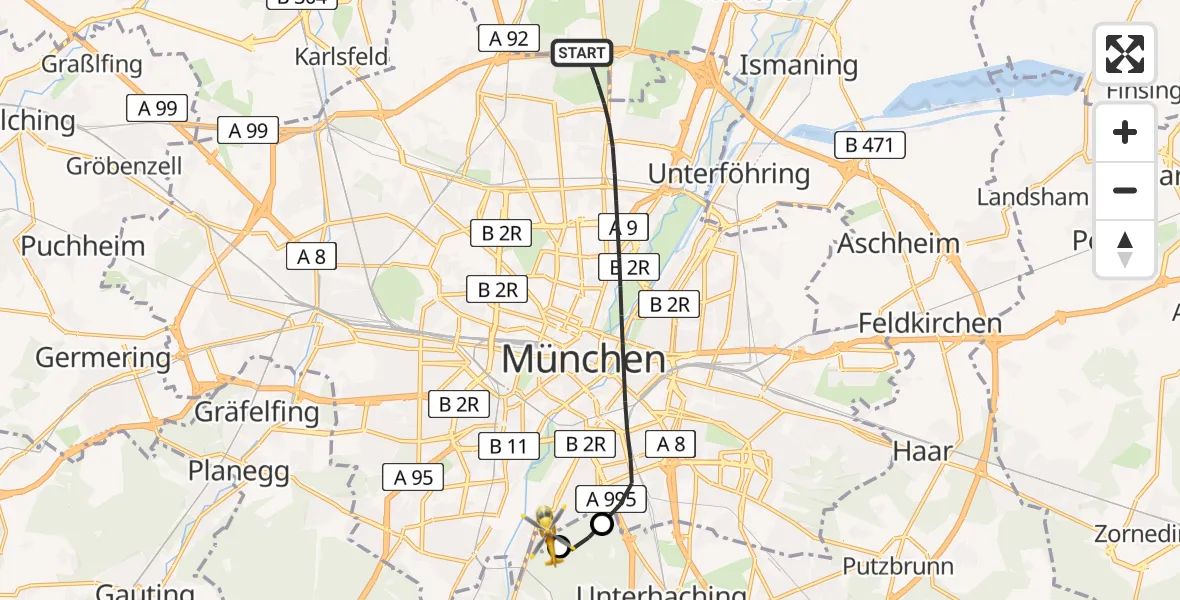 Flugroute Rettungshubschrauber München - ADAC Air Rescue Center Hubschrauberlandeplatz (Christoph 1), 28 April 2026, 09:58