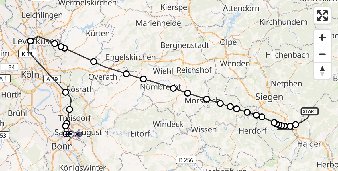 Flugroute Polizeihubschrauber Haiger - Sankt Augustin, 28 April 2026, 10:03