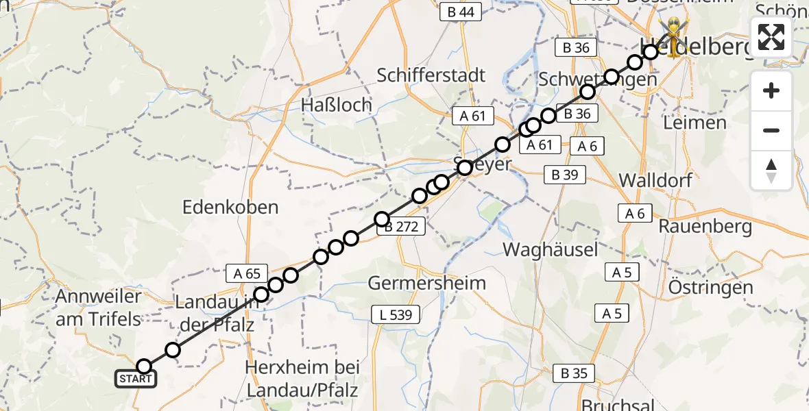 Flugroute Rettungshubschrauber Klingenmünster - Heidelberg, 28 April 2026, 10:04